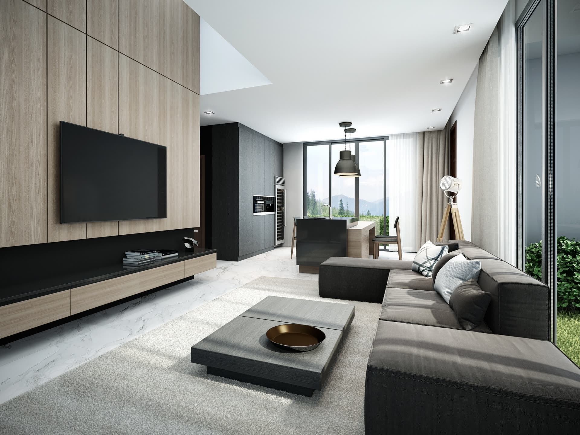 Professional TV installation in modern living room